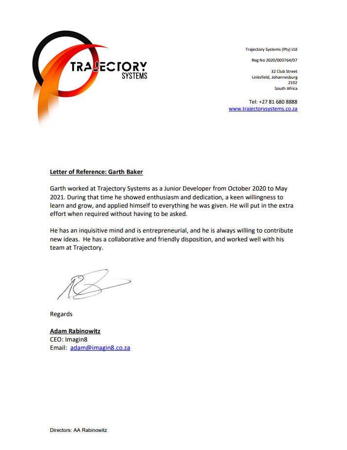 Imagin8 Letter of recomendation